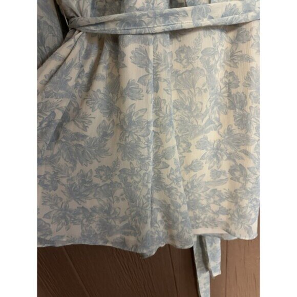 Express Blue & Beige V Neck Floral Long Sleeve‎ Jumpsuit Large Vintage Floral - Picture 3 of 8